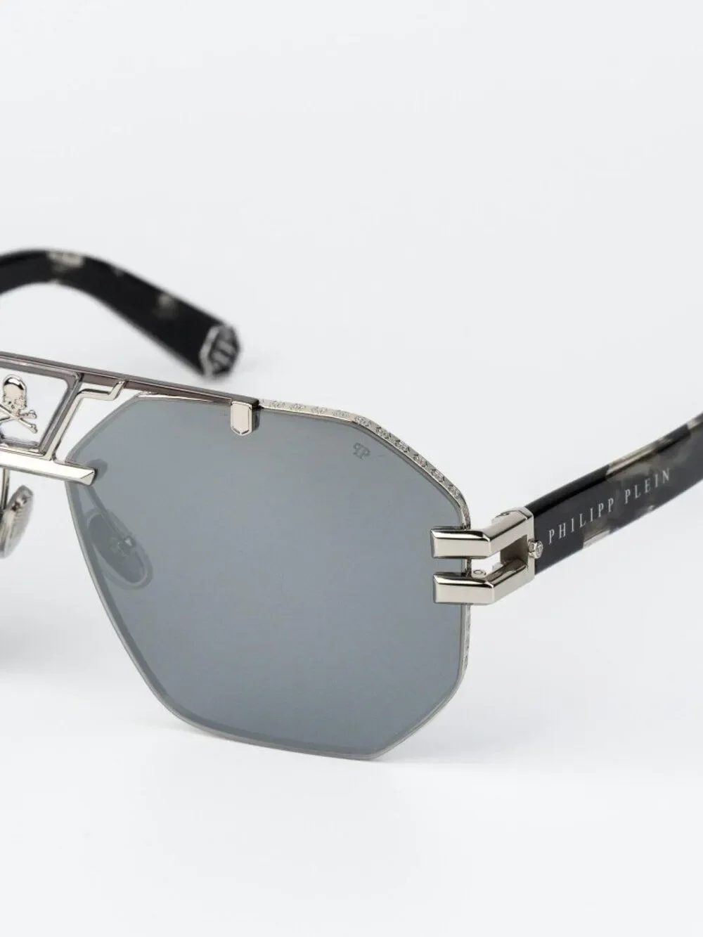 Philipp Plein Men Sunglasses Palladium Smoke Silver Mirror Pilot SPP077V 523X